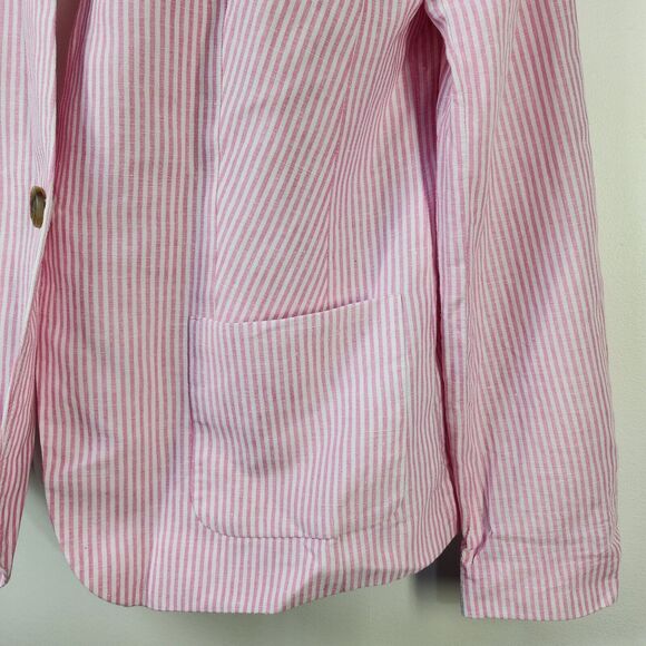 Talbots Woman Aberdeen Blazer Jacket Size 6 Linen Blend Pink Stripes Pockets - Picture 6 of 12